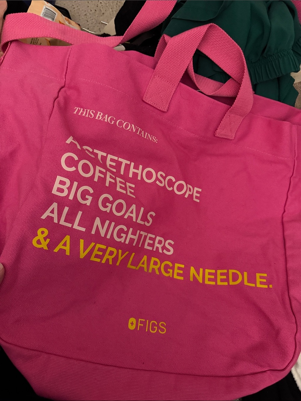 Figs Hot Pink Tote with Yellow & White Typography